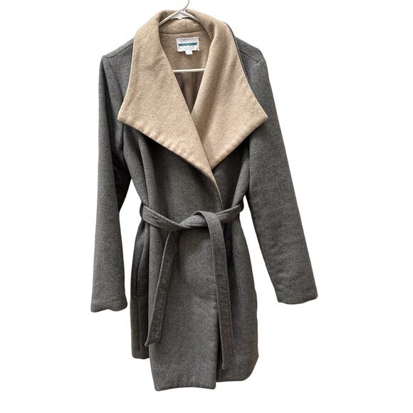 Pim + Larkin Wool And‎ Poly Wrap Coat Grey Womens Large - Picture 2 of 16